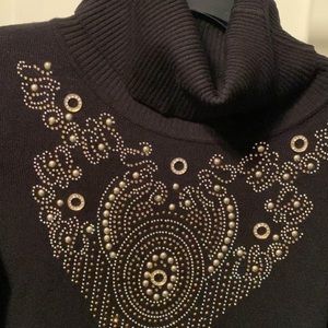 Venus Sweater Dress with Beaded Detailing, Long Sleeve, Turtle Neck, Size Small
